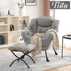 Tiita Lazy Chair with Ottoman, Light Grey Modern Large Accent Chair, Comfy Leisure Sofa Armchair with Ottoman, Reading Chair with Footrest for Bedroom, Living Room, Dorm Rooms, Light Grey