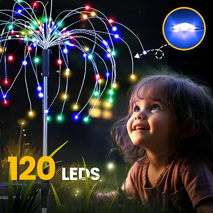 GIGALUMI Garden Decor Outdoor Lights 120LED 2Pack, Solar Garden Lights for Christmas Outside Fairy Firework Decorative,Solar Powered for Yard Pathway Flowerbed Planter Balcony Patio Decor (Multicolor