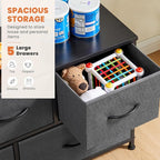 Dresser for Bedroom with 5 Drawers, Anti-Tip Wide Fabric Chests Storage Organizer Tower Furniture, TV Stand for TV up to 45 inch with Wooden Top Metal Frame for Clothes, Living Room, Hallway, Entryway