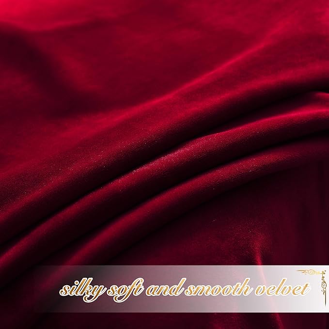 NICETOWN Christmas Red Velvet Curtains and Drapes, Extra Long Elegant Wall Backdrop Drapes for Holiday Season Home Decoration (Set of 2, Rod Pocket Design, 72 inches Long)