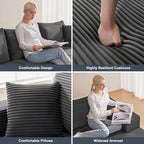 110” Cloud Sectional Couch, Boneless Sofa for Living Room, Modular Sectional Sofa with Deep Seat, Comfy Fluffy U-Shaped Couch with Right-Facing Chaise, No Assembly Required, Grey