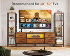 Casaottima TV Stands for 40/43/50 Inch TV, Entertainment Center with LED Lights & Power Outlets, TV Stand for Living Room with 5 Fabric Drawers, TV Console Cabinet, Rustic Brown