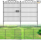 Garden Fence 12 Panel with Gate - 30in H x 23.6ft L, No Dig Rustproof Metal Tall Animal Barrier for Dogs Rabbits, Decorative Outdoor Border for Yard, Patio, and Flower Beds