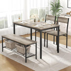 DUMOS Dining Table, Dining Table Set for 4 with Bench, Easy to Assemble Kitchen Table, Space-Saving Ideal 4-Person Set for Dining Room Kitchen Apartment Corner Grey 4 Pack