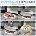 Pack 2, LekDrok Microwave Food Cover with Mat 12 Inch, Mat as Bowl Holder, Cover for Splatter Guard, Collapsible Lid for Plate, Multi-Use Silicone Mat & Kitchen Colander Gadget for Meal Prep, Charcoal