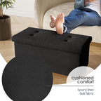 Storage Ottoman Bench with Bins, 30-in Storage Bench for Bedroom End of Bed, Folding Foot Rest Ottoman for Living Room Max 660lbs, Fabric Ottomans, Black