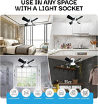 Bell+Howell Socket Breeze Deluxe, Small Ceiling Fan with LED Light and Remote, Adjustable Speeds and Brightness, Light Socket Fan for Bedroom, Kitchen, Living Room, 1000 Lumens
