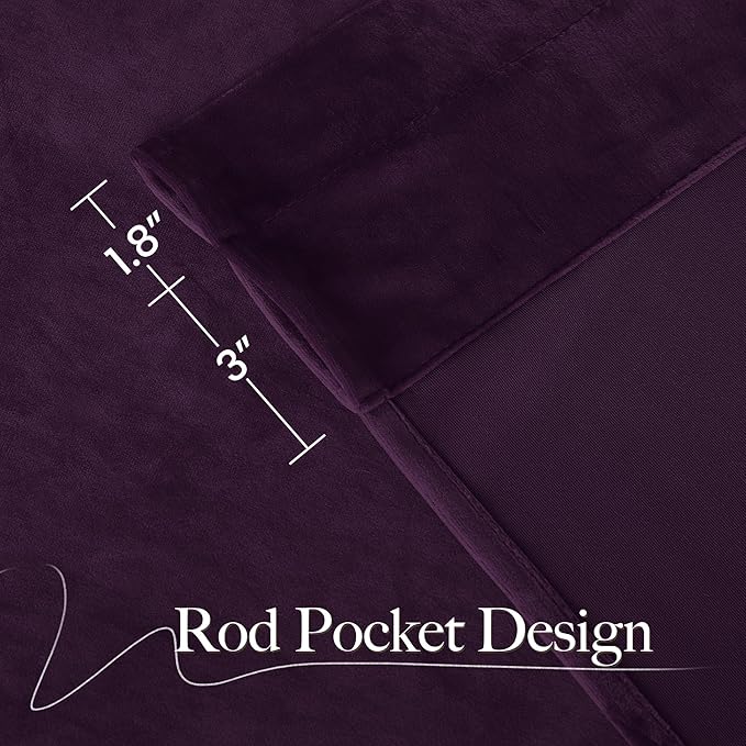 NICETOWN Purple Velvet Curtains 90 inch Long for Yoga Room, Dark Purple - Rod Pocket Romantic Vibe Home Decor Luxury Blackout Window Treatments for Bedroom and Living Room(2 Pieces, 52" Wide)