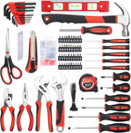 FASTPRO 220-Piece Home Tool Set, Household Repairing Tool Kit with 12-Inch Wide Mouth Open Storage Tool Bag, Red
