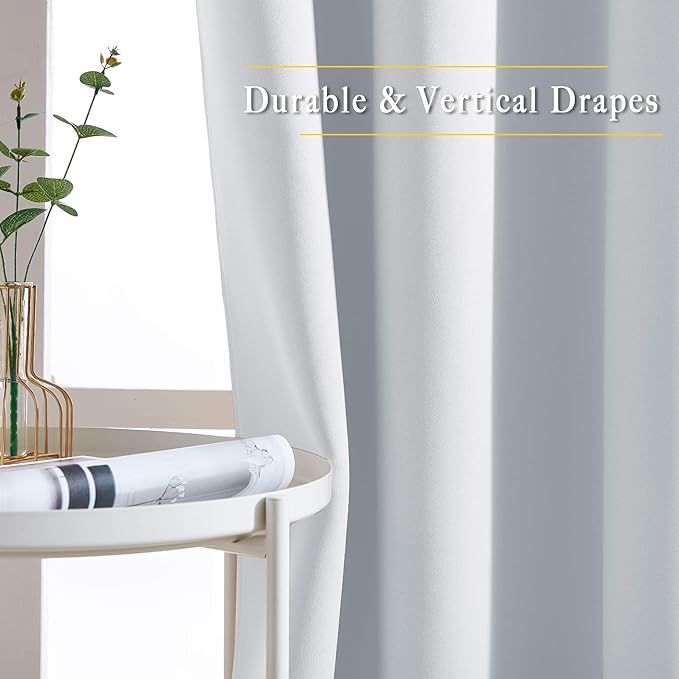 NICETOWN Greyish White Room Darkening Curtains Blackout 30 inch Curtains for Kitchen, Grommet Solid Window Treatments Sound Reducing for Bedroom, 2 Panels, W37 x L30, 2 Panels