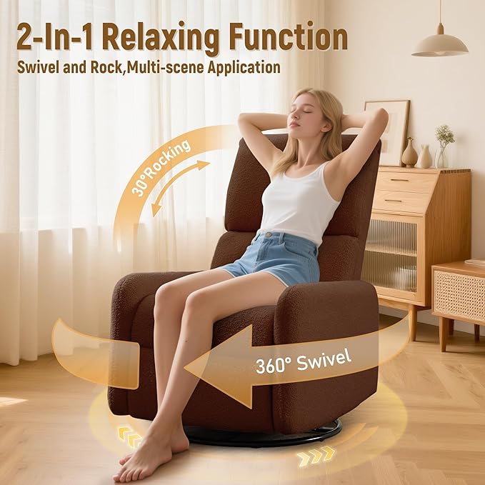 360° Rocking Chair, Nursery Rocker Chair with Side Pockets, Glider Nursing Chair with Steel Structure Base, Small Chair for Small Spaces, Sherpa Swivel Accent Chairs for Living Room, Nursing