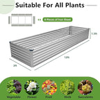 12x2x1.5FT Galvanized Raised Garden Bed,Vegetable Boxes-Rectangle Metal Flower Box,Large Planter Raised Beds Outdoor Garden for Planting,Fruit,Herb-Silver
