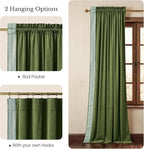 NICETOWN Rod Pocket Embroidered Trim Velvet Curtains, 2 Panels, Olive Green, 96 Inch Length Adjustable Velvet Curtains, Room Darkening Noise Reduce Drape, Modern Window Panels for Bedroom Living