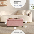 Storage Ottoman Bench with Bins, 30-in Storage Bench for Bedroom End of Bed, Folding Foot Rest Ottoman for Living Room Max 660lbs, Leather Ottomans, Pink