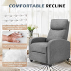 Sweetcrispy Massage Recliner Chair for Adults, Adjustable Home Theater Seating with Lumbar Support for Living Room, Modern Fabric Reclining, Cool Gray