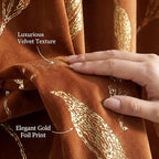 NICETOWN Burnt Orange Velvet Curtains 96" Long with Gold Foil Leaf Print – Mid-Century Modern Terracotta Drapes for Living Room, Luxury Vintage Rust Window Treatments for Holiday Decor, 2 Panels