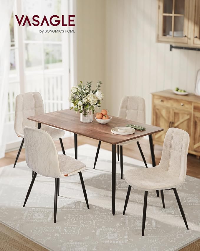 VASAGLE Dining Chairs, Set of 4 Dining Room Chairs, Metal Frame, Adjustable Feet, Easy to Clean, Chenille Fabric, Glacier-Textured Synthetic Leather, for Kitchen, Cream White UKDC188W01