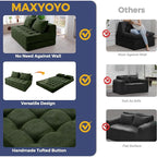 MAXYOYO Folding Sofa Couch, Convertible Floor Sleeper Couch with 2 Pillows, Tufted Floor Loveseat Couch Tufted Fold Out Chair Bed Comfy Sofa Lounge for Living Room Bedroom, Dark Green