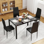 FDW | Dining Table Set for 4 | 5-Piece Glass Black Dining Table | Kitchen Table with 4 Upholstered Chairs and Faux Leather Cushions | Space-Saving and Modern Design | for Dining Room, Easy to Assemble