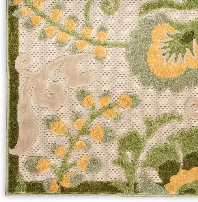 Nourison Home Aloha Ivory Green 7'10" x 10'6" Area Rug - Easy Clean, Non Shedding, Bed Room, Living Room, Dining Room, Kitchen (8' x 11')