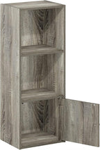 Furinno LUDER Book Shelf, 3-Tier Modern Bookshelf, Bookcase with 1 Door Storage Cabinet, 9.3 x 12 x 31.5, for Organization and Storage, for Living Room, Bedroom, Home Office, French Oak