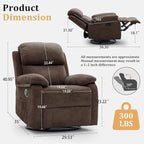 Recliner Chair, 360 Swivel Rocker Chair for Adults, Small Rocking Recliner Chair for Small Spaces, Upholstered Chenille Fabric Glider Recliner Nursery Chair with Side Pockets for Living Room