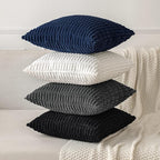 MIULEE Pack of 2 Corduroy Decorative Euro Sham Throw Pillow Covers 26x26 Inch Soft Boho Striped Pillow Covers Modern Farmhouse Home Decor for Summer Coastal Sofa Living Room Couch Bed Dark Blue