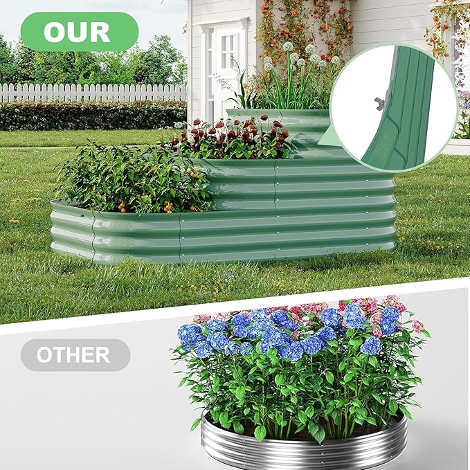 IDEALHOUSE Triple-Layer Galvanized Raised Garden Bed, 61x42x31 Inch Outdoor Modular Planter Box for Vegetables, Herbs & Flowers, 3-in-1 Open-Base Design for Deep Root Growth, Green