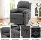 Recliner Chair, 360 Swivel Rocker Chair for Adults, Small Rocking Recliner for Small Spaces, Upholstered Fabric Glider Recliner Nursery (Swivel Rocker Recliner, Grey)