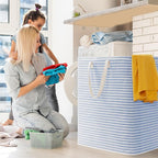 Lifewit 2 Pack Laundry Basket 100L Each, Collapsible Clothes Hamper with Reinforced Handles, Freestanding Waterproof Design for Bedroom and Laundry Room, Blue 200L Total