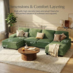 Homall Sectional U Shaped Sofa Couches for Living Room, Comfy Corduroy 4 Seat Sofa Set with Removable Pillows, Lounge Chaise Upholstered Couch for for Apartment (Corduroy, Dark Green)
