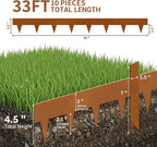 Worth Garden 33ft. Galvanized Steel Landscape Edging - 10-Pack 40" Metal Edging for Landscaping with 11 Stakes, Rust-Colored Powder Coating Hammer-in 4.5" Height Lawn Edging for Yard Pathway Divider
