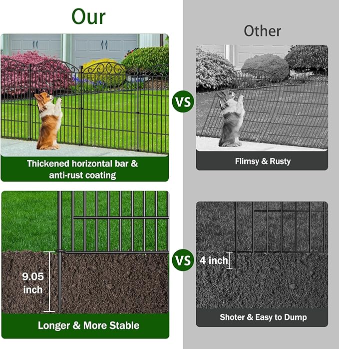 Garden Fence 12 Panel - 30in H x 23.6ft L, No Dig Rustproof Metal Tall Animal Barrier for Dogs Rabbits, Decorative Outdoor Border for Yard, Patio, and Flower Beds