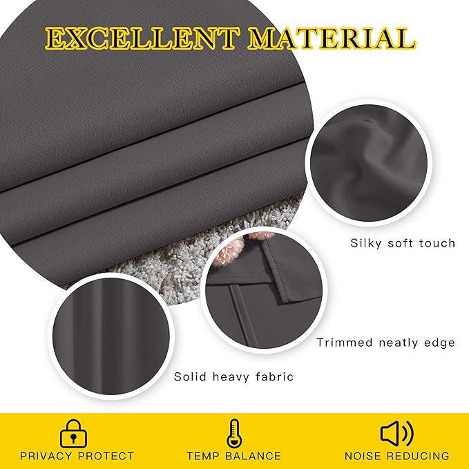 NICETOWN Grey Bedroom Curtains Blackout 96 inches Long, Grommet Energy Saving Thermal Drapes Room Darkening Sound Dampening Window Treatments for Living Room, W52 x L96, 2 Panels