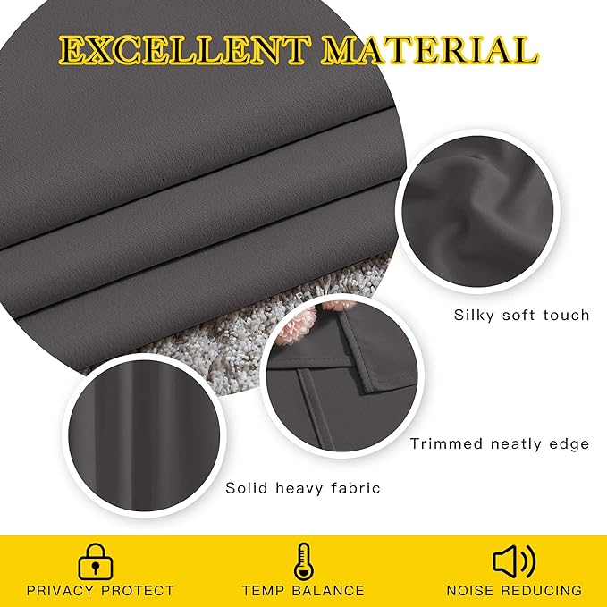 NICETOWN Blackout Window Curtains 72" L - Grommet Top Room Darkening Thermal Insulated Vertical Window Drapes Modern for Flat/Apartment (2 Panels, 46 x 72 Inch, Grey)