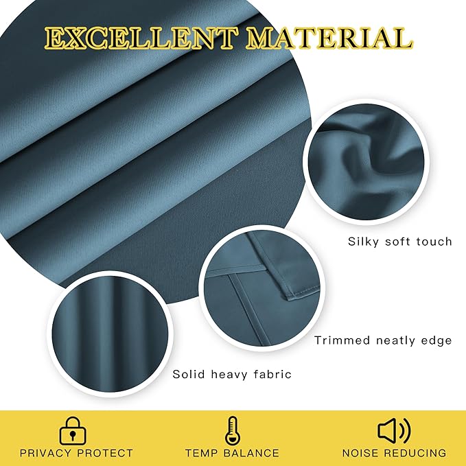 NICETOWN Patio Blackout Curtain Panels - Extra Wide Sliding Door Thermal Insulated Drape, Privacy Room Divider Curtain for Bedroom Office (Smoky Blue, 66 x 118 Inch Long)