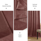 NICETOWN Wild Rose Velvet Curtains, Rod Pocket Velvet Drapes, Media Movie Theater Room Decor for Living Room, Super Soft Luxury Velvet Room Darkening Drapes for Home Decor (1 Pair, W52 x L84 inches)