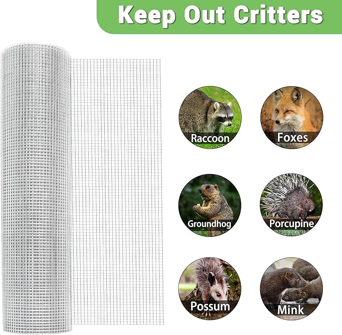 HITTITE Hardware Cloth 1/2 inch 24in x 100 ft, Hot-dip Galvanized After Welding Chicken Wire Mesh, 19 Gauge Welded Chicken Wire Fencing for Chicken Coop and Home Improvement Projects