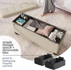 Storage Ottoman Bench with Bins, 43-in Storage Bench for Bedroom End of Bed, Folding Foot Rest Ottoman for Living Room Max 660lbs, Fabric Ottomans, Beige