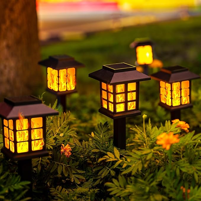 GIGALUMI Solar Lights for Outside,16 Pack Flickering Flame LED Solar Outdoor Lights, Waterproof Garden Light Maintain 10 Hours of Lighting for Christmas, Garden, Landscape, Path, Yard, Patio