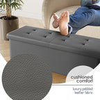 Storage Ottoman Bench with Bins, 43-in Storage Bench for Bedroom End of Bed, Folding Foot Rest Ottoman for Living Room Max 660lbs, Faux Leather Ottomans, Grey