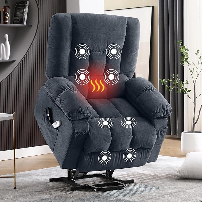 Power Lift Recliner Chair for Elderly with Vibration Massage and Lumbar Heating, Electric Lift Recliner Single Sofa with Side Pocket and USB Charge Port for Living Room