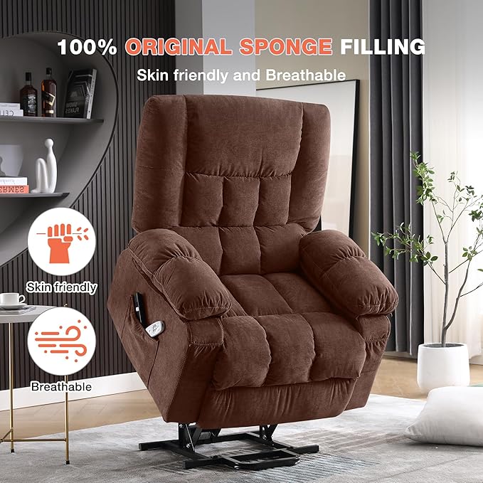 Power Lift Recliner Chair for Elderly with Vibration Massage and Lumbar Heating, Electric Lift Recliner Single Sofa with Side Pocket and USB Charge Port for Living Room