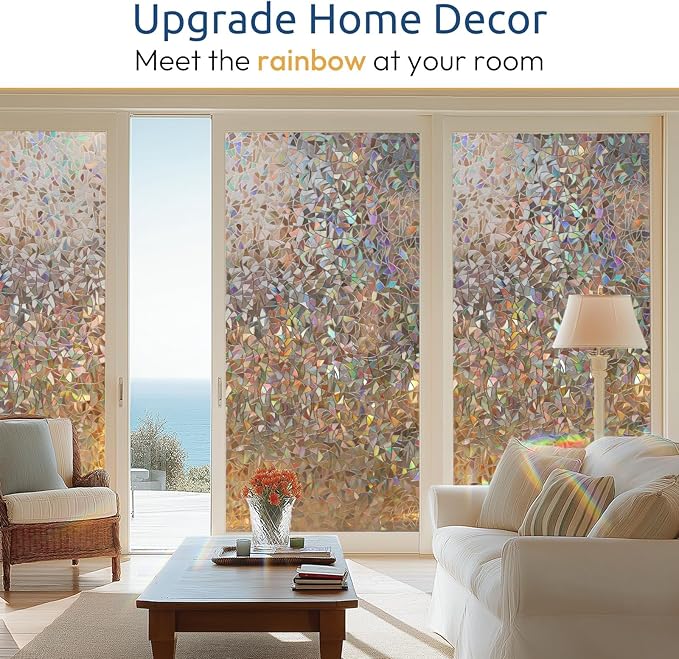 rabbitgoo Window Privacy Film Rainbow Film Decorative Window Sticker, 3D Static Stained Glass Cling Tint for Home Heat Control Non-Adhesive, Brown, 23.6 x 78.7 inches