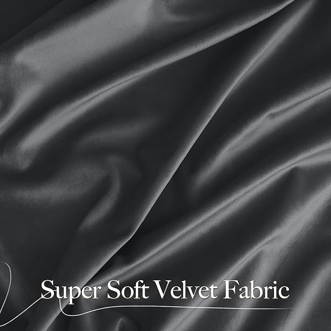 NICETOWN Grey Velvet Curtains 84 inches, Sound Reducing Heavy Matt Solid Rod Pocket Room Darkening Drapes/Panels for Living Room (2 Panel Per Pack, 84 inches Long)