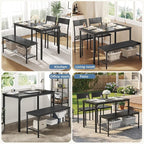 DUMOS Dining Table, Dining Table Set for 4 with Bench, Easy to Assemble Kitchen Table, Space-Saving Ideal 4-Person Set for Dining Room Kitchen Apartment Corner Black 4 Pack