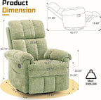 Recliner Chair, Swivel Rocker Recliner Chair for Adults, Small Recliners for Small Spaces, Upholstered Manual Recliner with Side Pockets, Nursery Rocking Chair for Living Room, Chenille, Green
