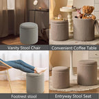 Round Ottoman with Storage Set of 2-Upholstered Sherpa Vanity Stool for MakeupMultifunctional Ottomans Coffee Table Padded Seat Foot Rest for LivingRoom&Bedroom(Sherpa Gray)