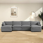 ROWHY 148'' Sectional Cloud Couch with 2 Ottomans, Oversized 4 Seat Sleeper Sofa with 2 Throw Pillows, Convertible Upholstered U Shaped Cozy Sofa Furniture Set for Living Room and Office, Dark Grey