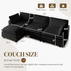 ROWHY 112'' Modular Sectional Cloud Couch with Movable Ottoman, 4 Seat Modern Chenille Sofa with 2 Throw Pillows, Deep Seat L Shaped Couch for Living Room Bedroom Apartment, Black | Arrange Freedom, Pet-Friendly Fabric, Sturdy Frame, Ultimate Comfort, ...